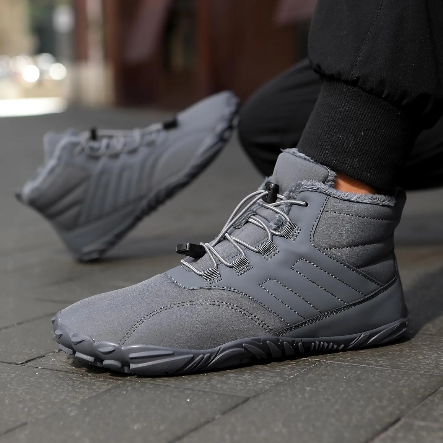 Snow Boots for Women&Men Winter Boots Barefoot Women's Men's Warm Faux Fur Lined Waterproof Snow Sneakers Wide Toe Box Zero Drop Ankle Booties Slip On Minimalist Barefoot Winter Casual Shoes