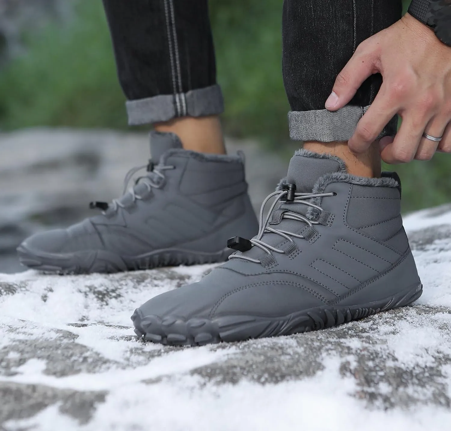 Snow Boots for Women&Men Winter Boots Barefoot Women's Men's Warm Faux Fur Lined Waterproof Snow Sneakers Wide Toe Box Zero Drop Ankle Booties Slip On Minimalist Barefoot Winter Casual Shoes