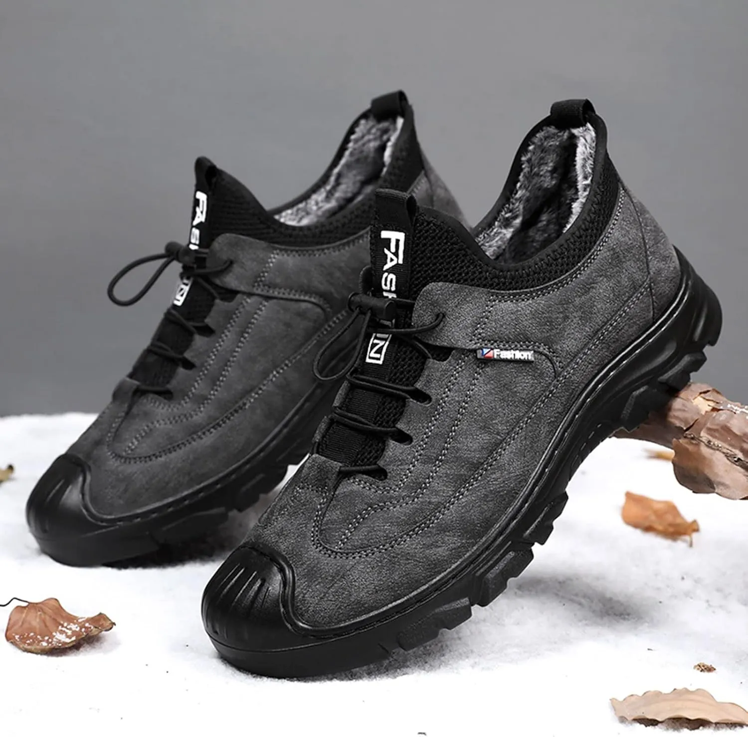 Snow Boots Men Warm Furry Lined Footwear Waterproof Outdoor Casual Winter Boots Non-Slip Lace Up Ankle Boots for Cold Weather Climbing Shoes Hiking Boots