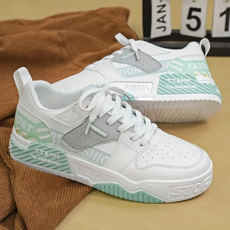 Stylish Patchwork Skate Shoes for Men - Breathable, Lace-up Sneakers with Good Grip and Comfortable Fit - Perfect for Casual Outings