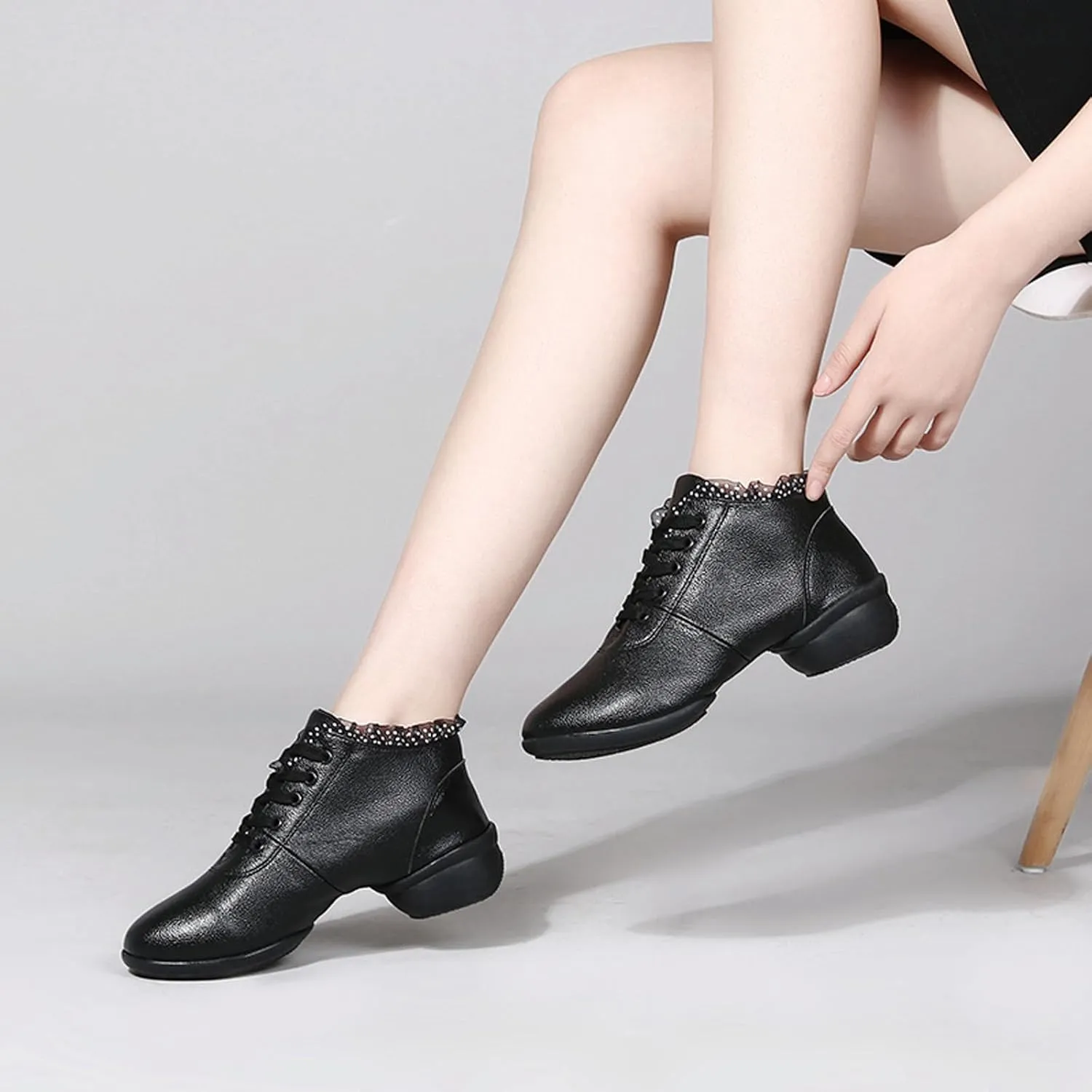 SWDZM Women's Jazz Shoes Lace-Up Dancing Walking Sneakers High Top Split Sole Modern Dance Shoes