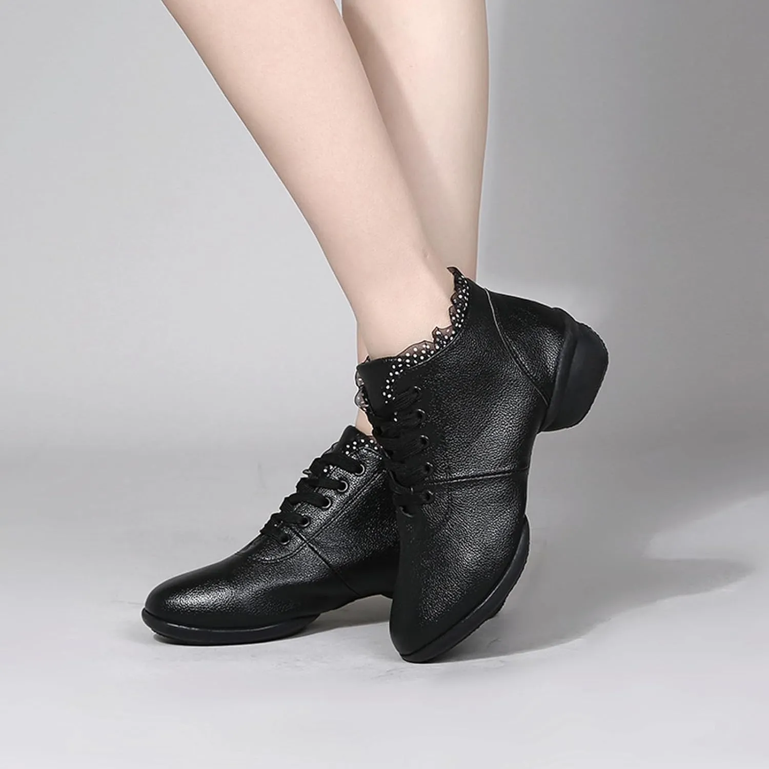 SWDZM Women's Jazz Shoes Lace-Up Dancing Walking Sneakers High Top Split Sole Modern Dance Shoes