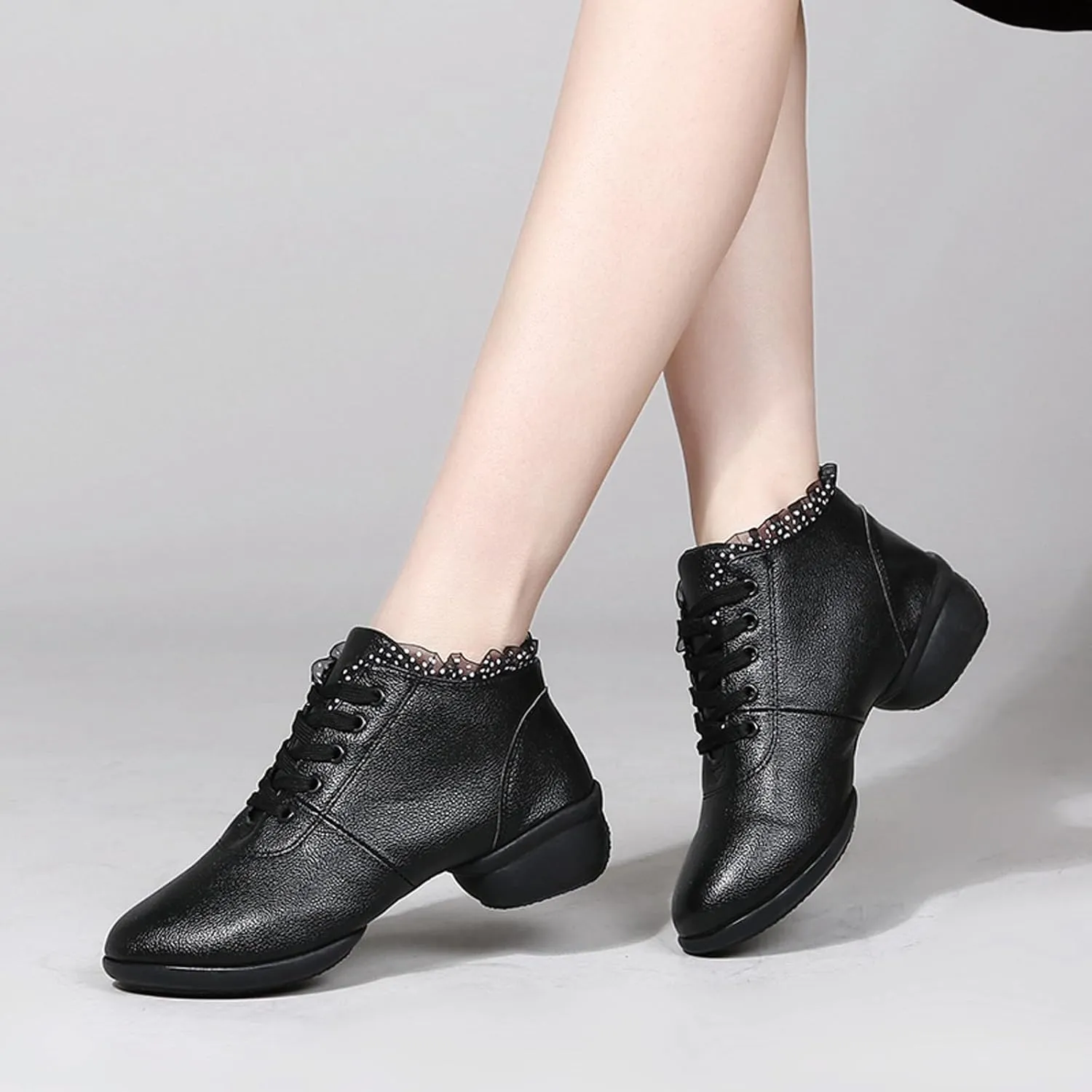 SWDZM Women's Jazz Shoes Lace-Up Dancing Walking Sneakers High Top Split Sole Modern Dance Shoes