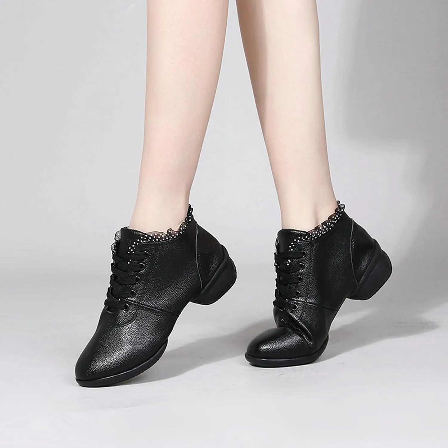 SWDZM Women's Jazz Shoes Lace-Up Dancing Walking Sneakers High Top Split Sole Modern Dance Shoes