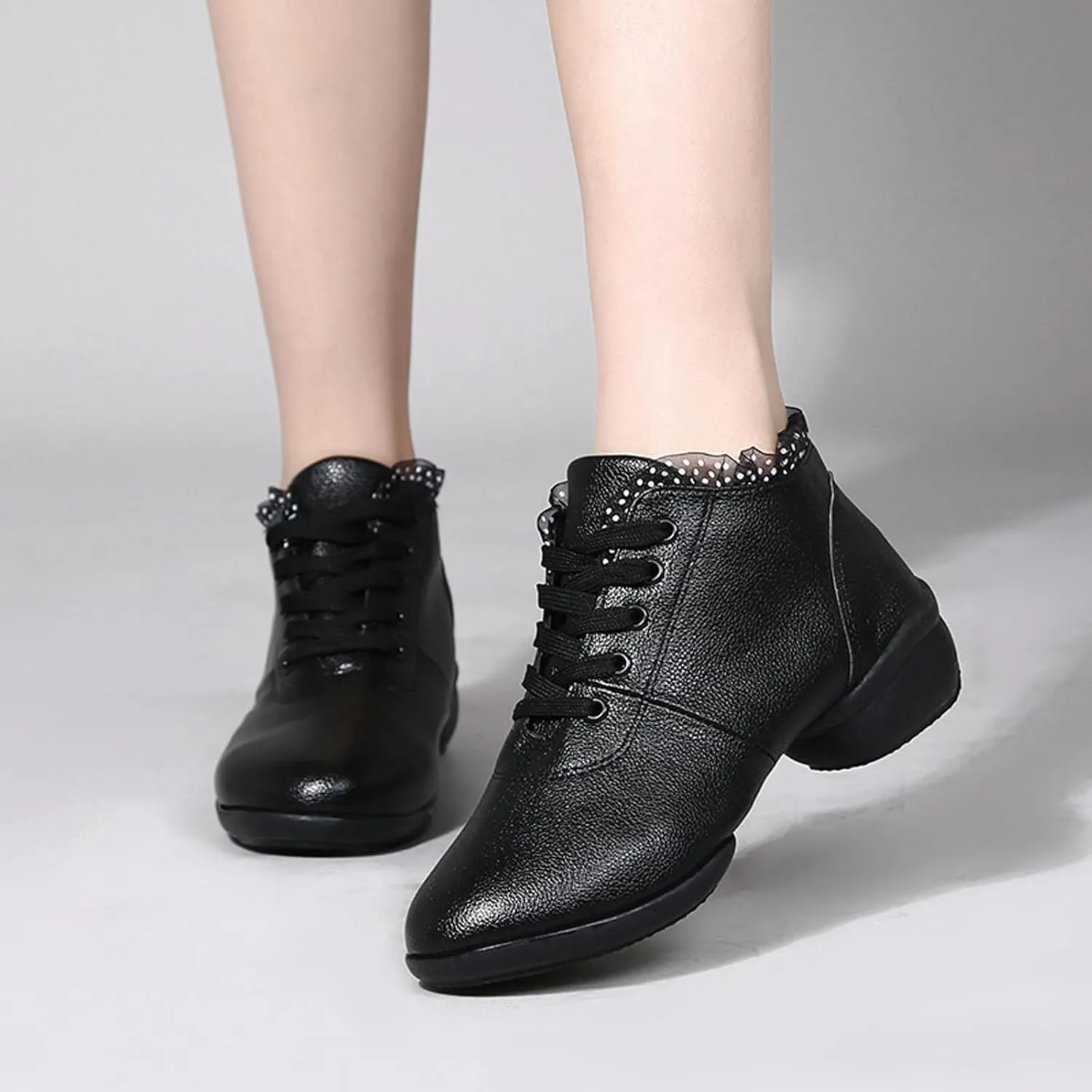 SWDZM Women's Jazz Shoes Lace-Up Dancing Walking Sneakers High Top Split Sole Modern Dance Shoes