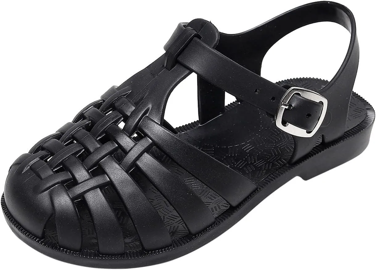Toddler Baby Boys Girls Slip On Shoes Cute Candy Hollow Out Sandals Shoes Non-Slip Soft Sole Beach Flats Sandals S-013 Black 7