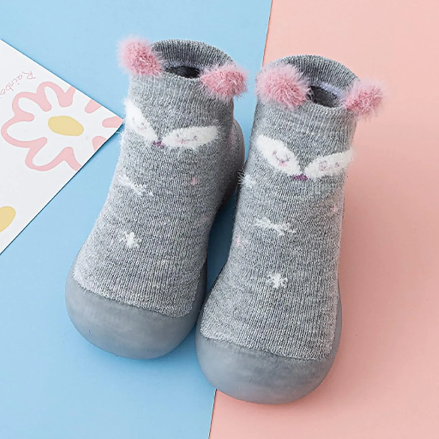 Toddler Girl Shoes,Boys Girls Animal Cartoon Socks Shoes Fleece WarmThe Floor Shoes Non Slip Prewalker Kawaii Shoes