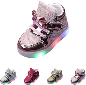 Toddler Glitter Sneakers Lace Strap Sequins Sparkle Ankle Sport Shoes Baby Boys Girls First Walking Non Slip Shoes