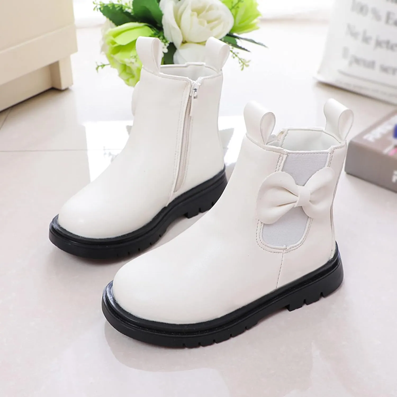 Toddler Leather Boots ??aterproof Short Snowboots Baby Girls Boys Non Slip Black Ankle Booties Kids First Walking Shoes
