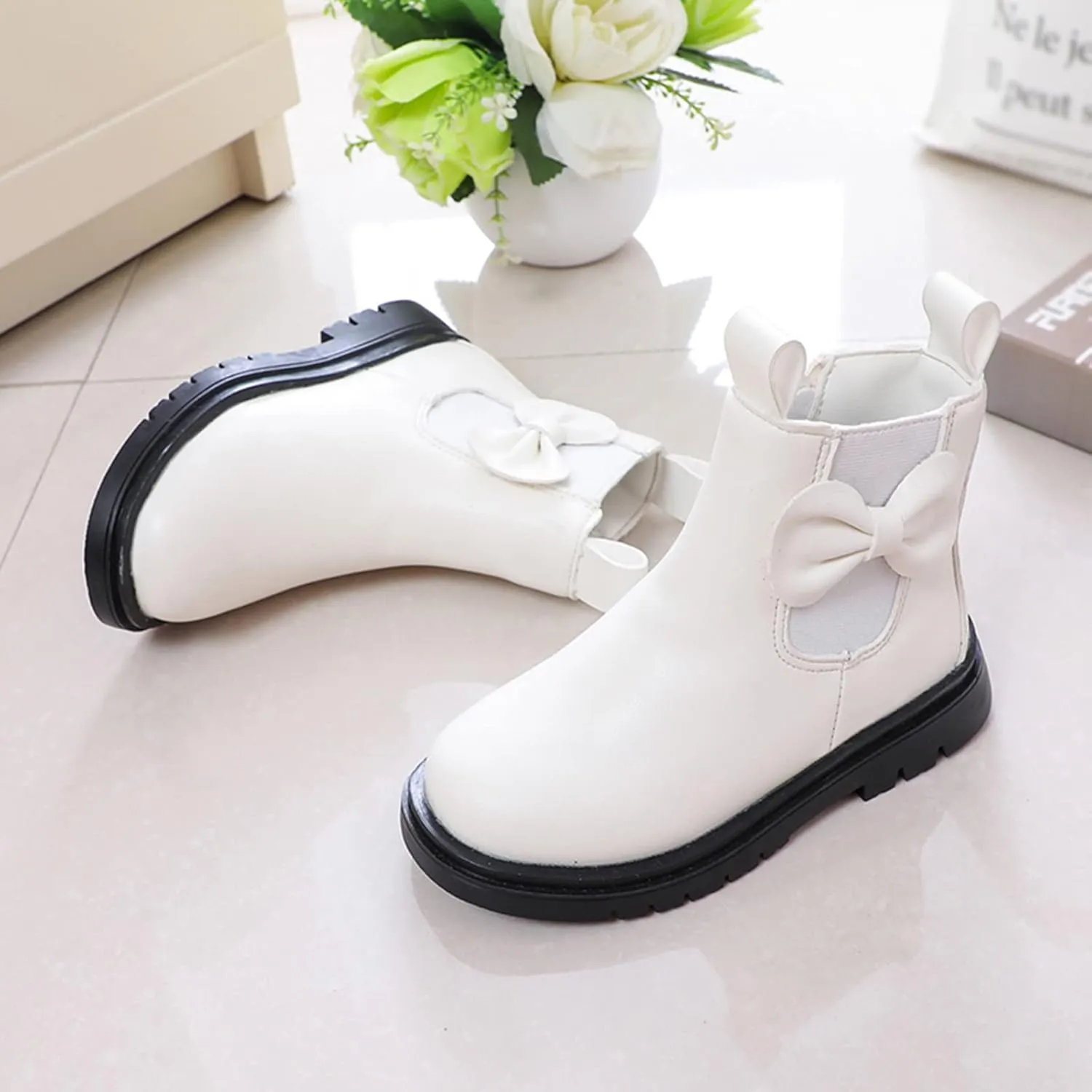 Toddler Leather Boots ??aterproof Short Snowboots Baby Girls Boys Non Slip Black Ankle Booties Kids First Walking Shoes