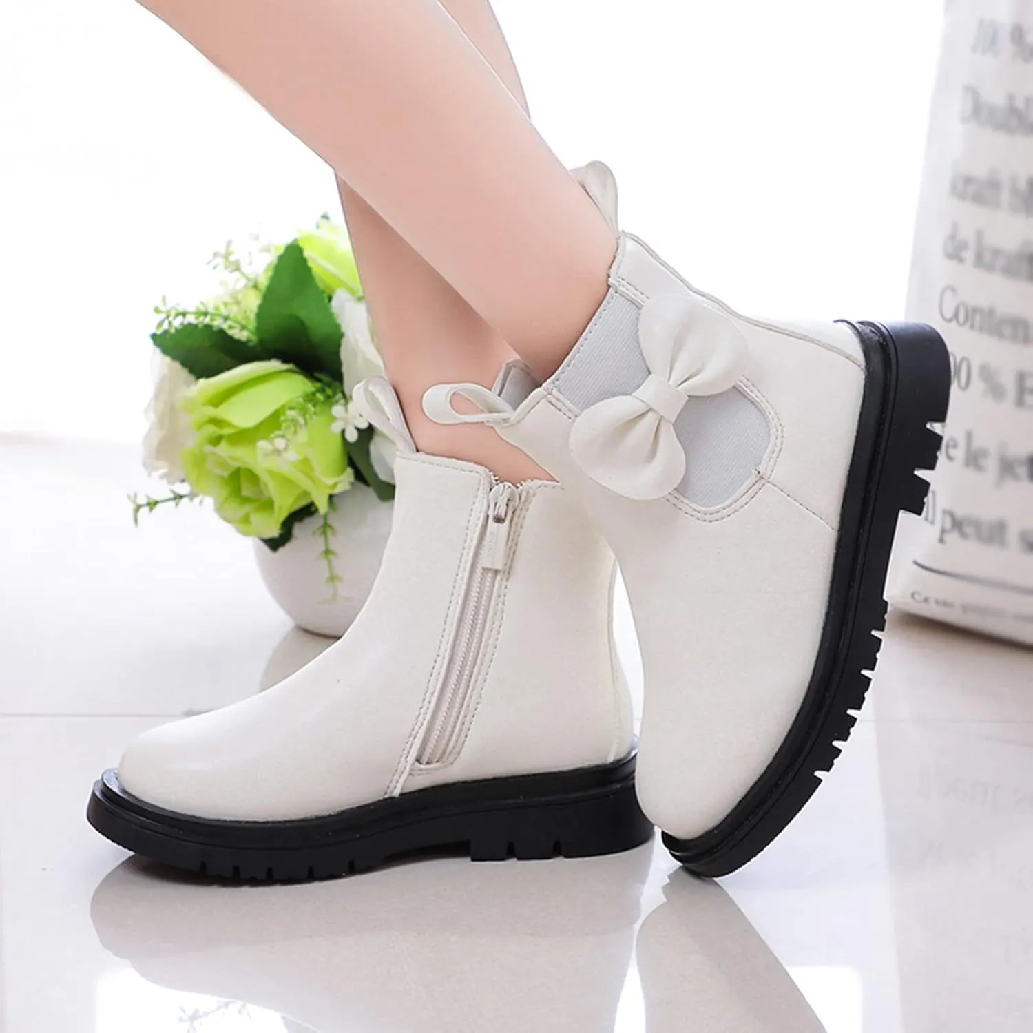Toddler Leather Boots ??aterproof Short Snowboots Baby Girls Boys Non Slip Black Ankle Booties Kids First Walking Shoes