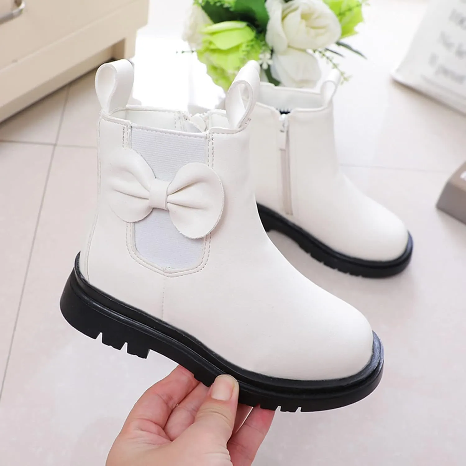 Toddler Leather Boots ??aterproof Short Snowboots Baby Girls Boys Non Slip Black Ankle Booties Kids First Walking Shoes