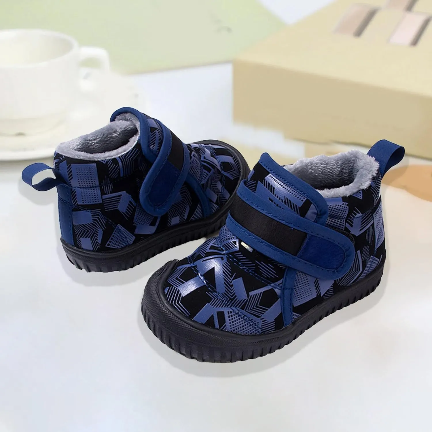 Toddler Plush Ankle Boots Little Boys Girls High Top Hiking Shoes Winter Furry Cozy Outdoor Shoes for Big Boys Size 8