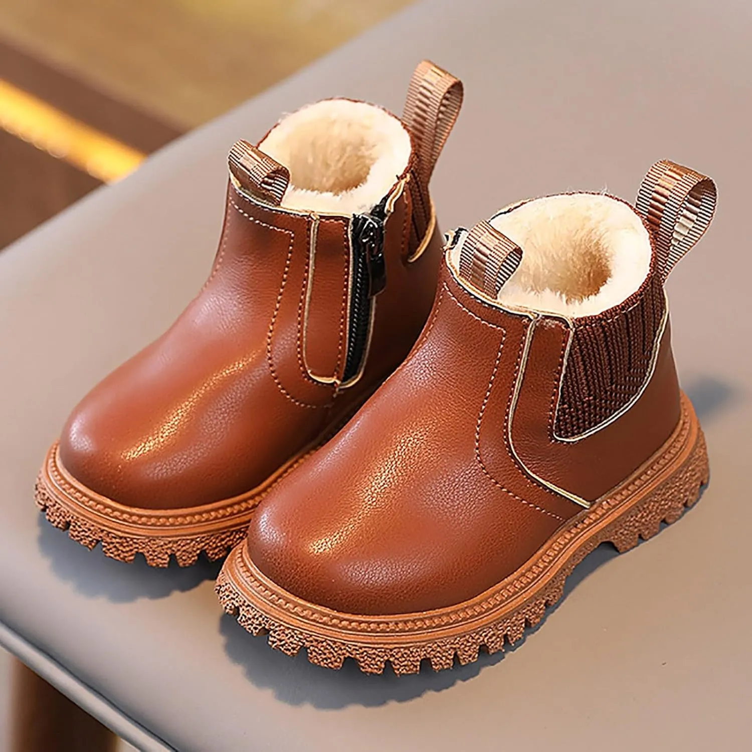 Toddler Unisex Winter Boots Little Boys Girls Fleece Lined Outdoor Snow Shoes Side Zipper Ankle Boots School Shoes