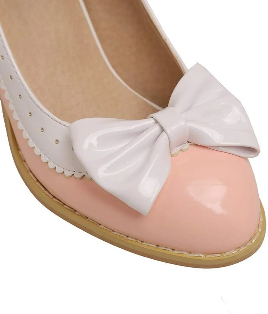 VOKLIN Women's Girls Lolita Sweet Bow Mary Jane Pumps Ankle Strap Platform Block High Heel Oxford Dress Shoes