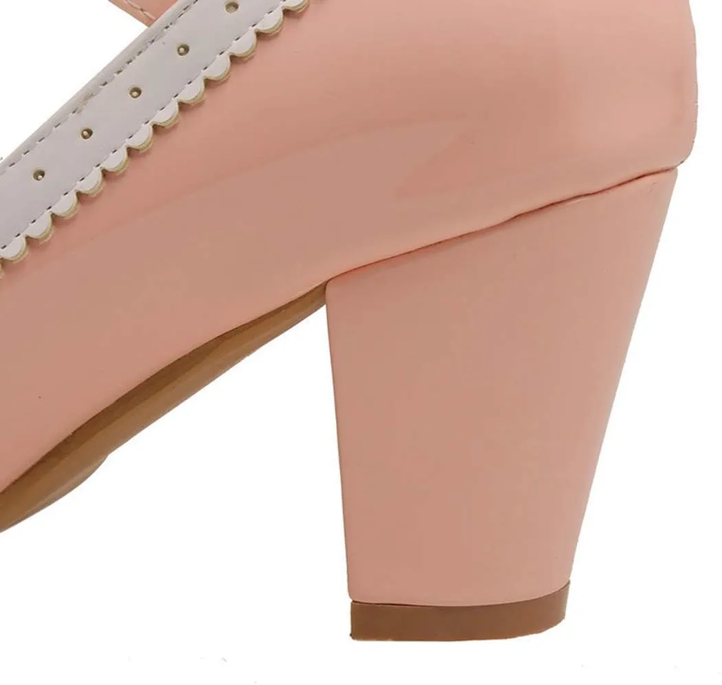 VOKLIN Women's Girls Lolita Sweet Bow Mary Jane Pumps Ankle Strap Platform Block High Heel Oxford Dress Shoes