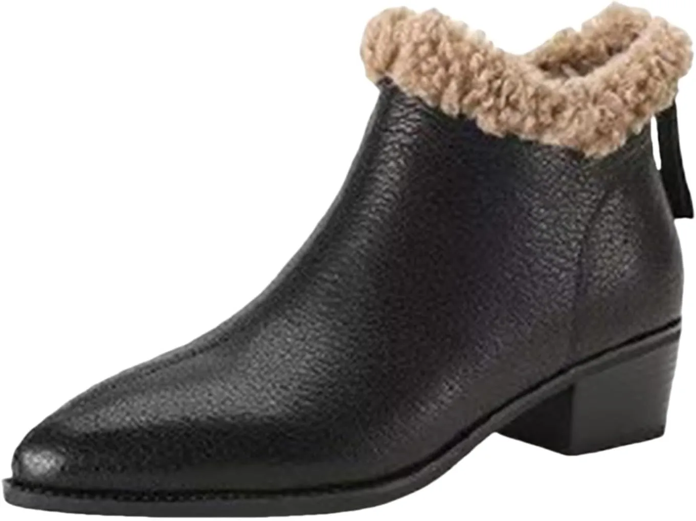 Winter Ankle Bootie for Womens High Chunky Heels Ladies Waterproof Cozy Pointed Toe Western Short Boots