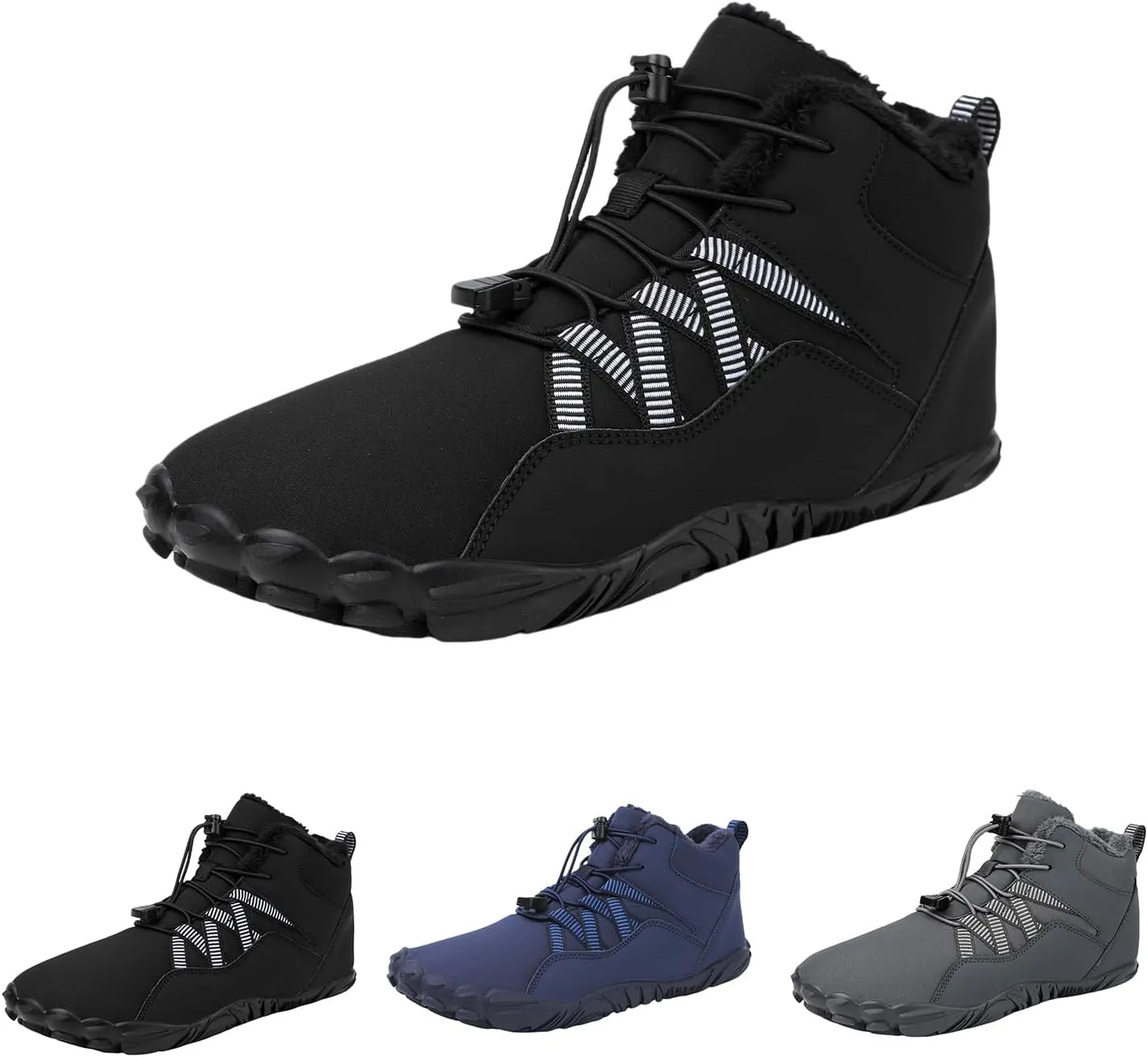 Winter Snow Ankle Boots Waterproof Warm Fur Lined Hiking Boot Zero Drop Sole Slip On Barefoot Shoes