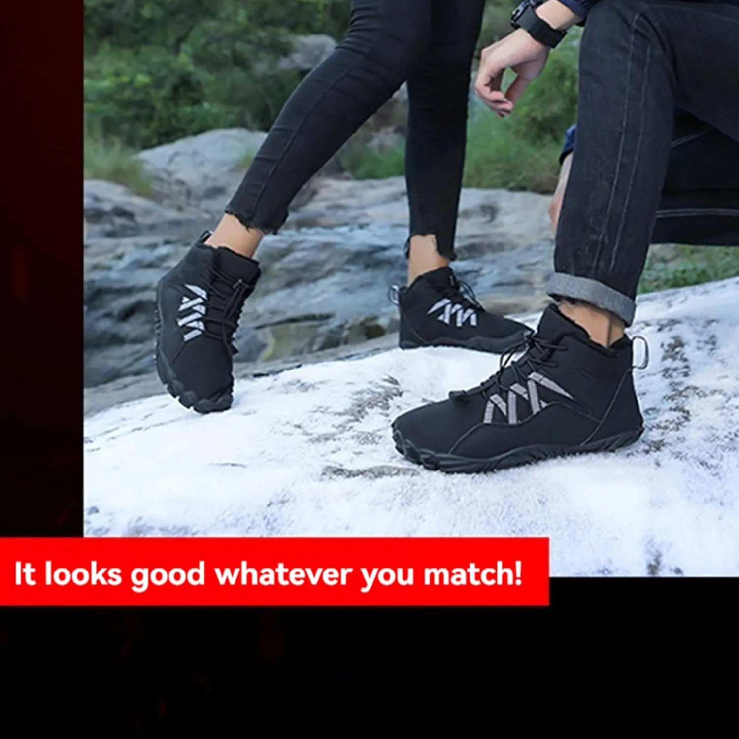 Winter Snow Ankle Boots Waterproof Warm Fur Lined Hiking Boot Zero Drop Sole Slip On Barefoot Shoes