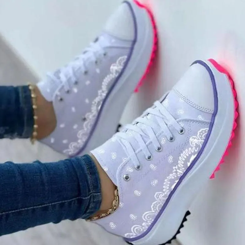 Women Platform Sneakers Canvas Shoes White Sneakers