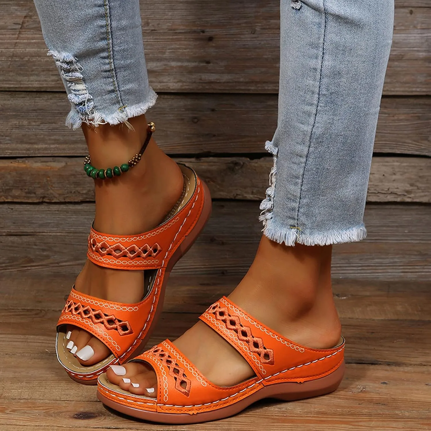 Women Summer Solid Color Slip On Casual Open Toe Wedges Soft Bottom Breathable Slip on Heels Sandals for Women