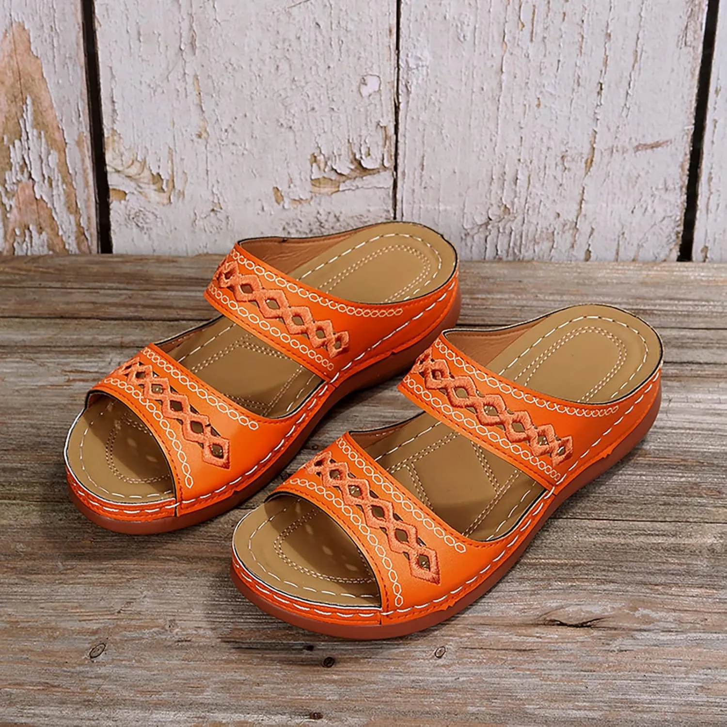 Women Summer Solid Color Slip On Casual Open Toe Wedges Soft Bottom Breathable Slip on Heels Sandals for Women