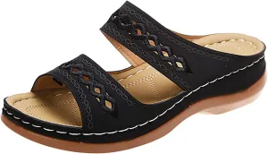 Women Summer Solid Color Slip On Casual Open Toe Wedges Soft Bottom Breathable Slip on Heels Sandals for Women