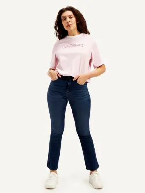 Women's Dark Blue Flared Fit Mid Rise Jeans