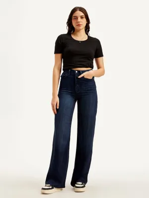 Women's Dark Blue Straight Fit High Rise Jeans