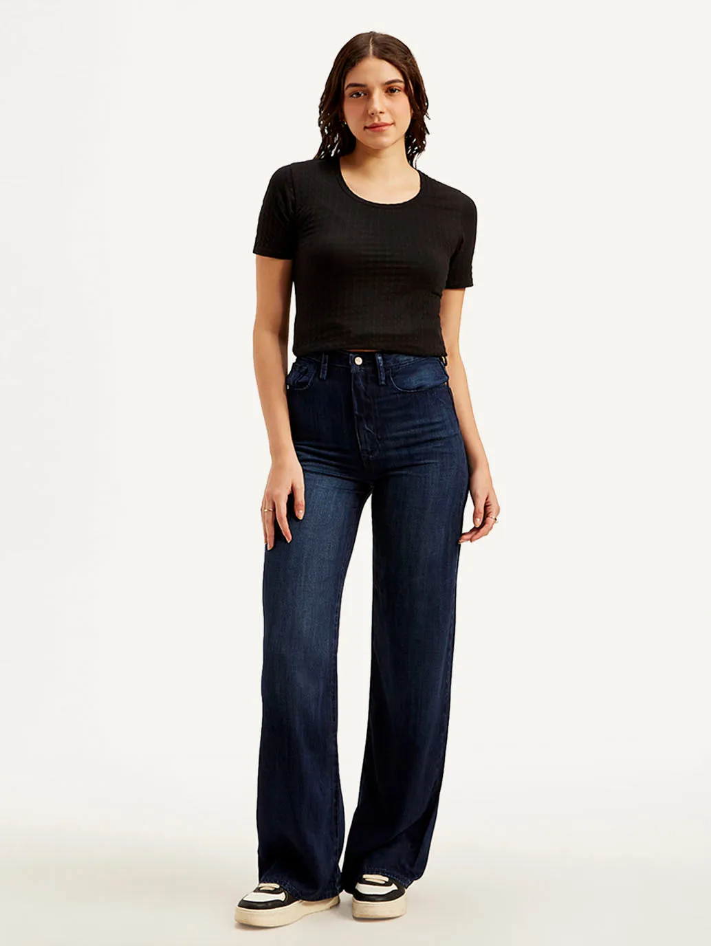 Women's Dark Blue Straight Fit High Rise Jeans