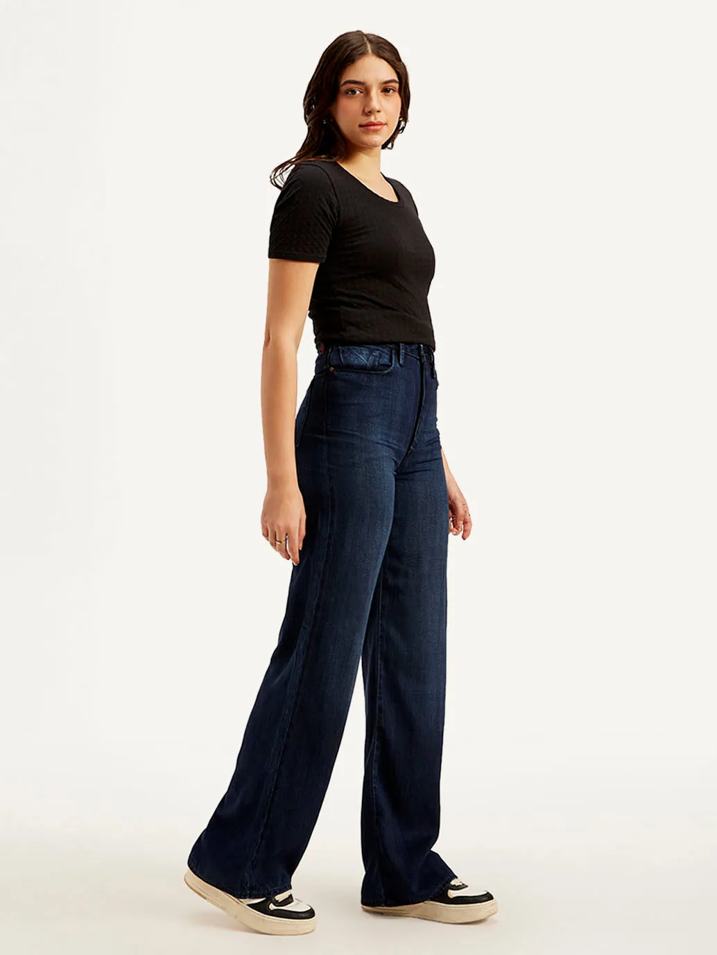 Women's Dark Blue Straight Fit High Rise Jeans