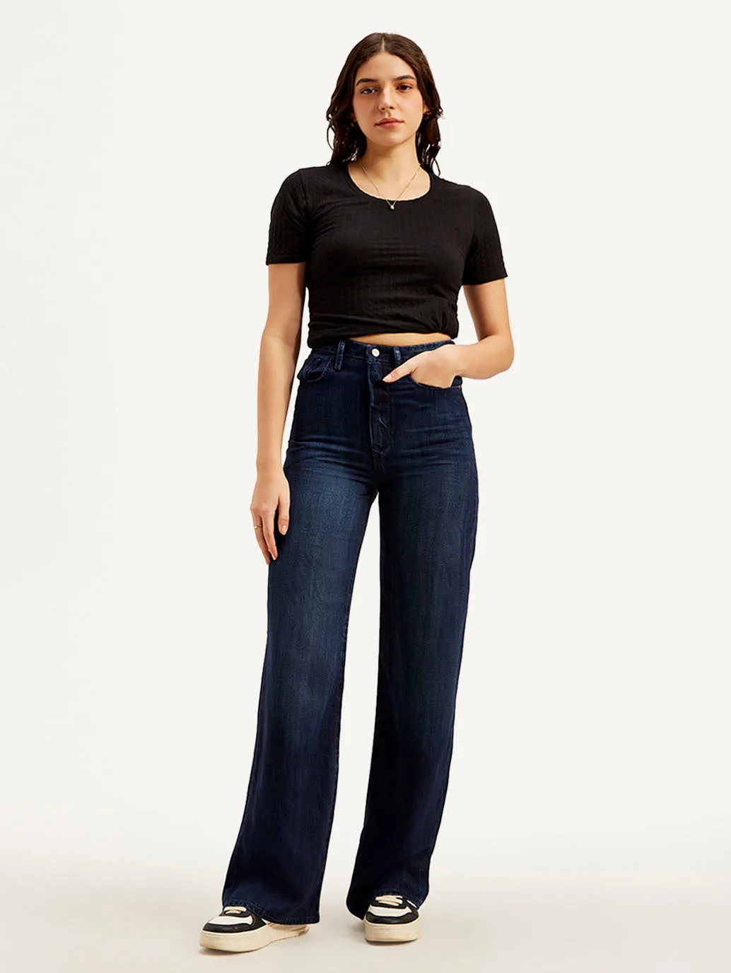 Women's Dark Blue Straight Fit High Rise Jeans