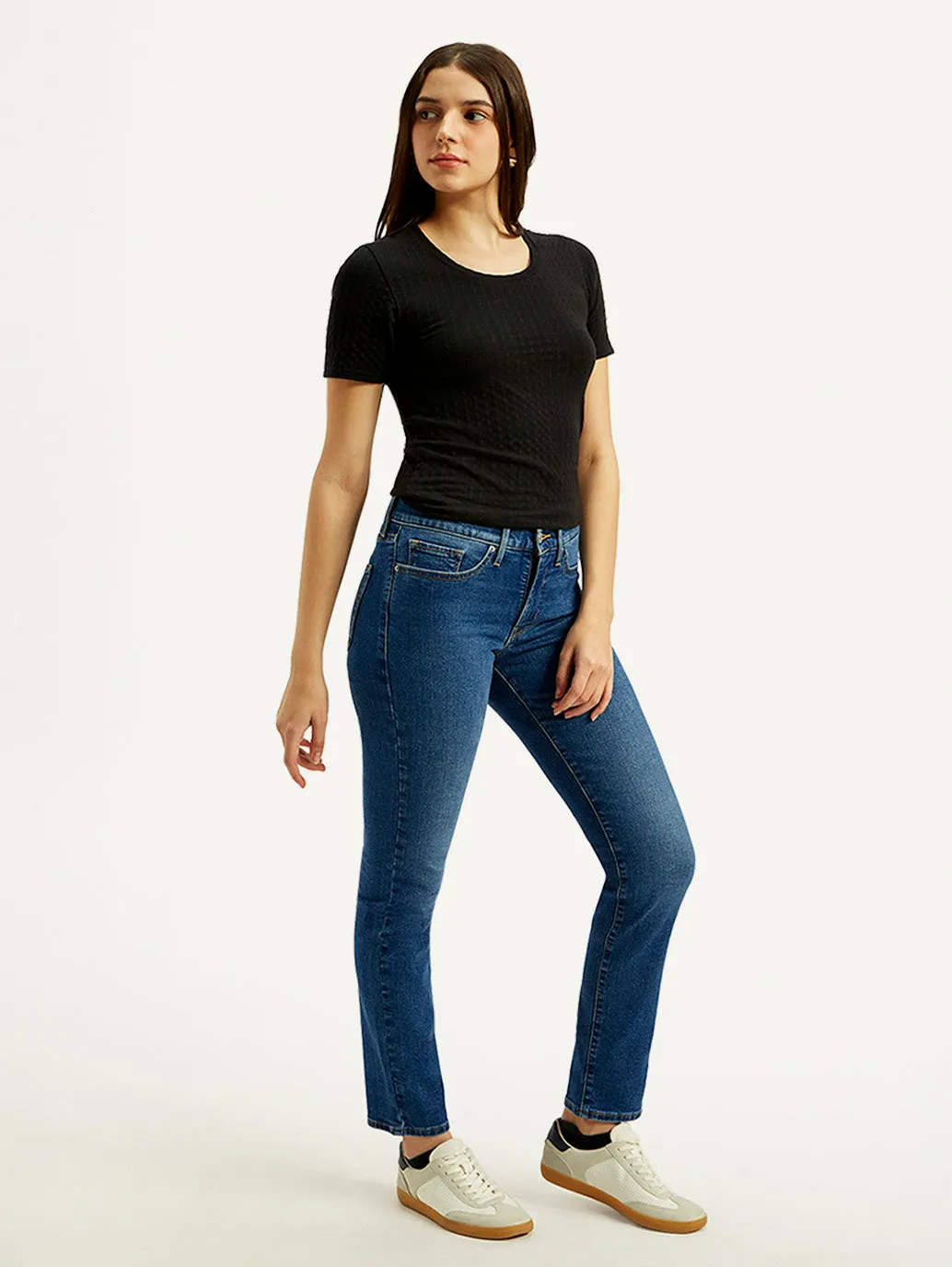 Women's Dark Blue Straight Fit Mid Rise Jeans