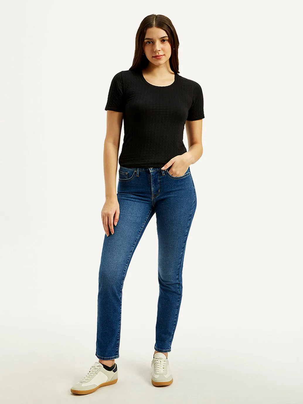 Women's Dark Blue Straight Fit Mid Rise Jeans