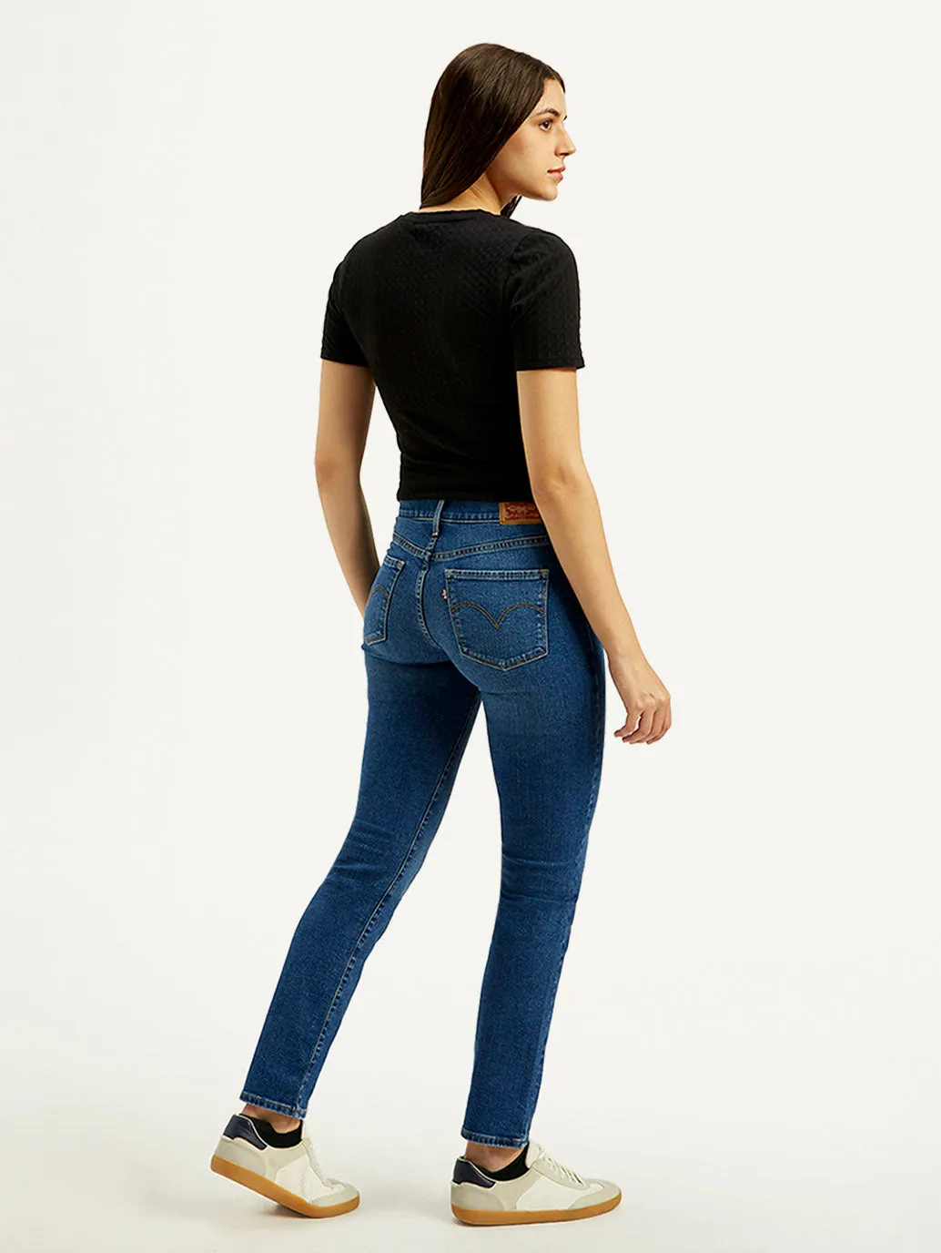 Women's Dark Blue Straight Fit Mid Rise Jeans
