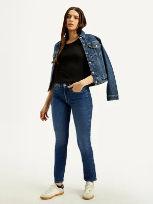 Women's Dark Blue Straight Fit Mid Rise Jeans