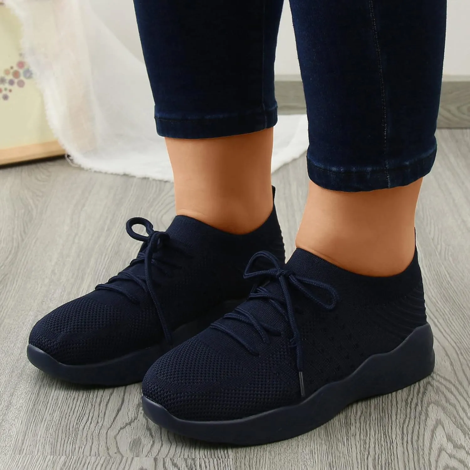 Women's Fashion Sneaker Mesh Slip On Black Non Slip Shoes for Women Comfortable Walking Shoes for Men Wide Width Black Platform Loafers Women Sock Sneakers Women