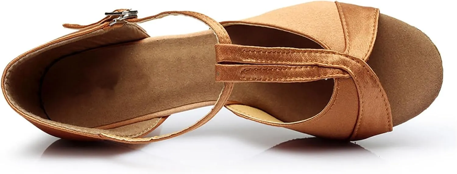 Women's Latin Dance Shoes Ballroom Performance Practice Dancing Shoes Sandal with Strap