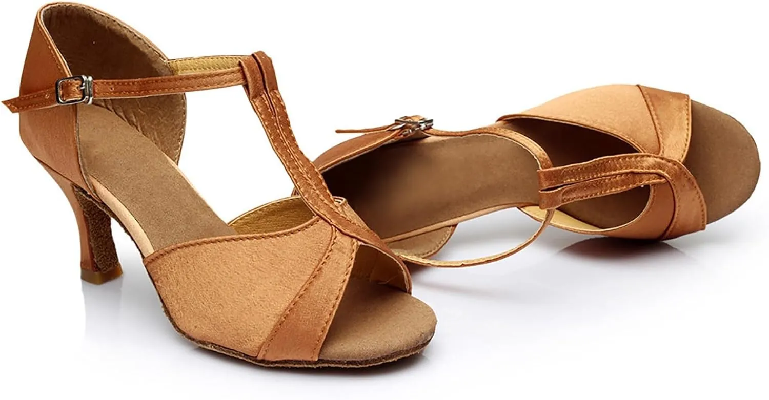 Women's Latin Dance Shoes Ballroom Performance Practice Dancing Shoes Sandal with Strap