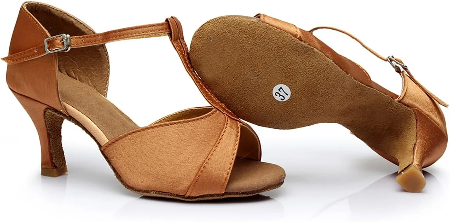 Women's Latin Dance Shoes Ballroom Performance Practice Dancing Shoes Sandal with Strap