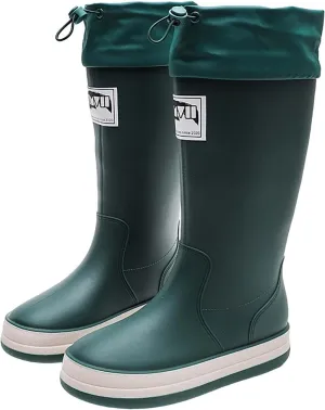 Womens Rain Boots Tall Waterproof Mens Grounded Footwear Lace Up Fall Booties 2024 Low Heel Slip On Barefoot Shoes Women's Ankle Rain Boots Rubber Fishing Deck