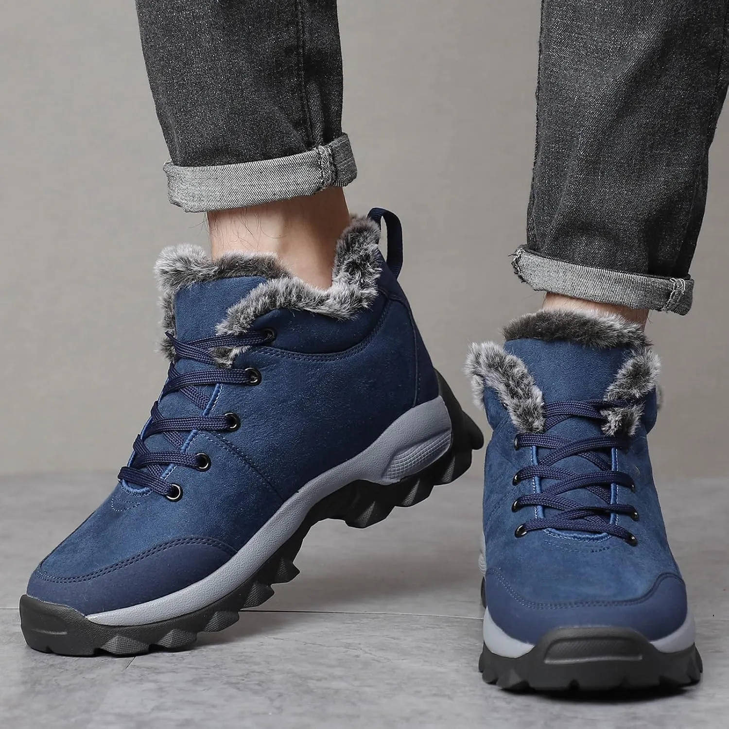 Work Boots for Men Slip On Hiking Sneakers Warm Fur Lined Womens Safety Toe Shoes Soft Toe Wide Outdoor Shoes Slip on Loafers Hike Grounded Footwear
