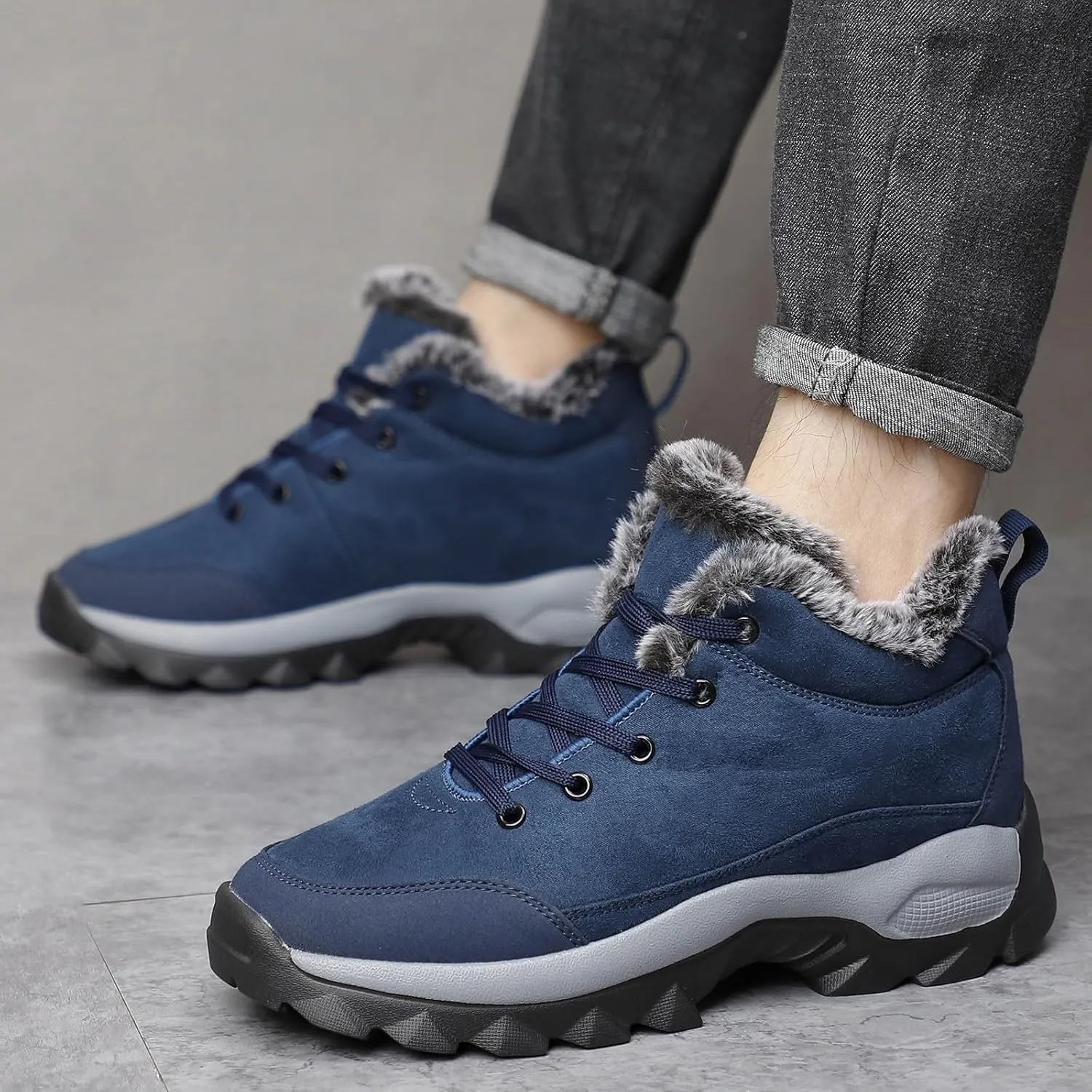 Work Boots for Men Slip On Hiking Sneakers Warm Fur Lined Womens Safety Toe Shoes Soft Toe Wide Outdoor Shoes Slip on Loafers Hike Grounded Footwear