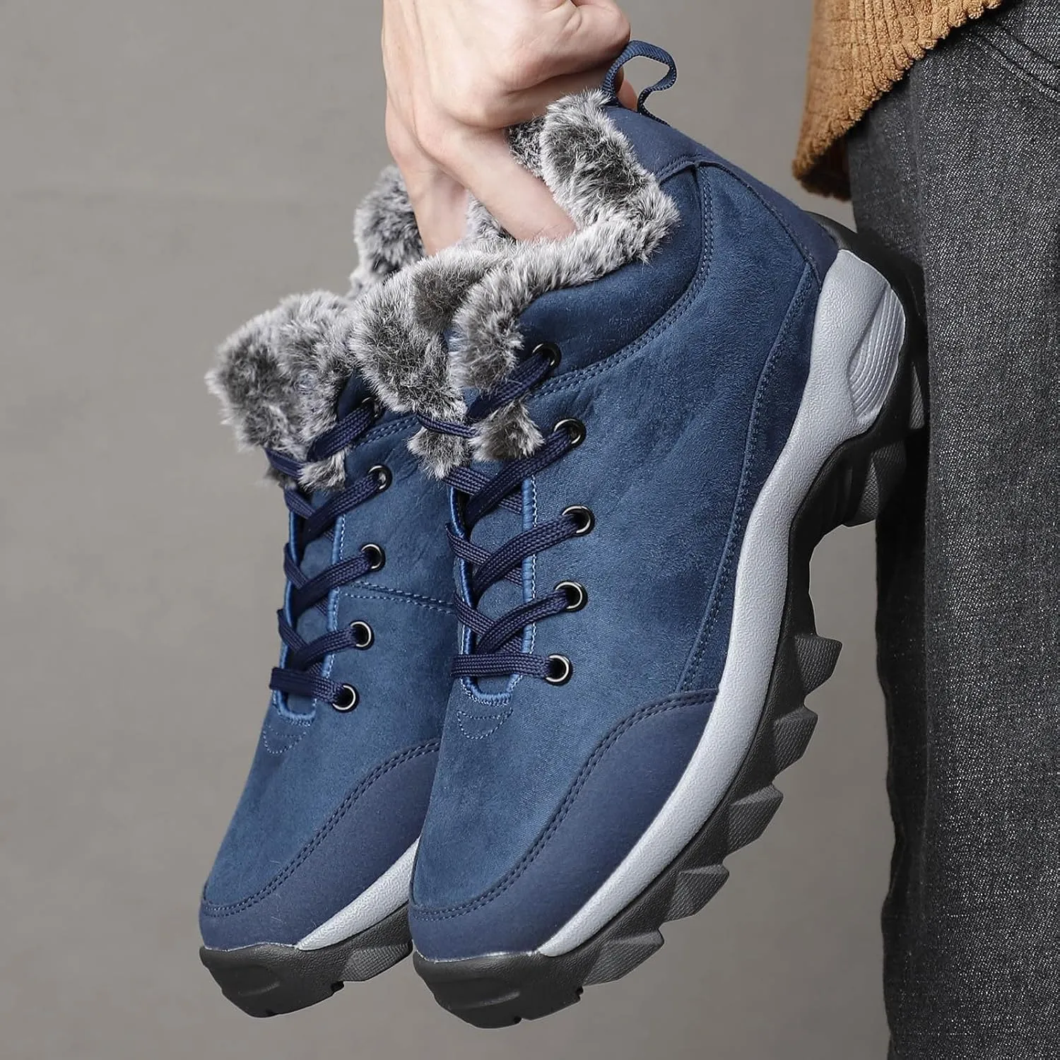 Work Boots for Men Slip On Hiking Sneakers Warm Fur Lined Womens Safety Toe Shoes Soft Toe Wide Outdoor Shoes Slip on Loafers Hike Grounded Footwear