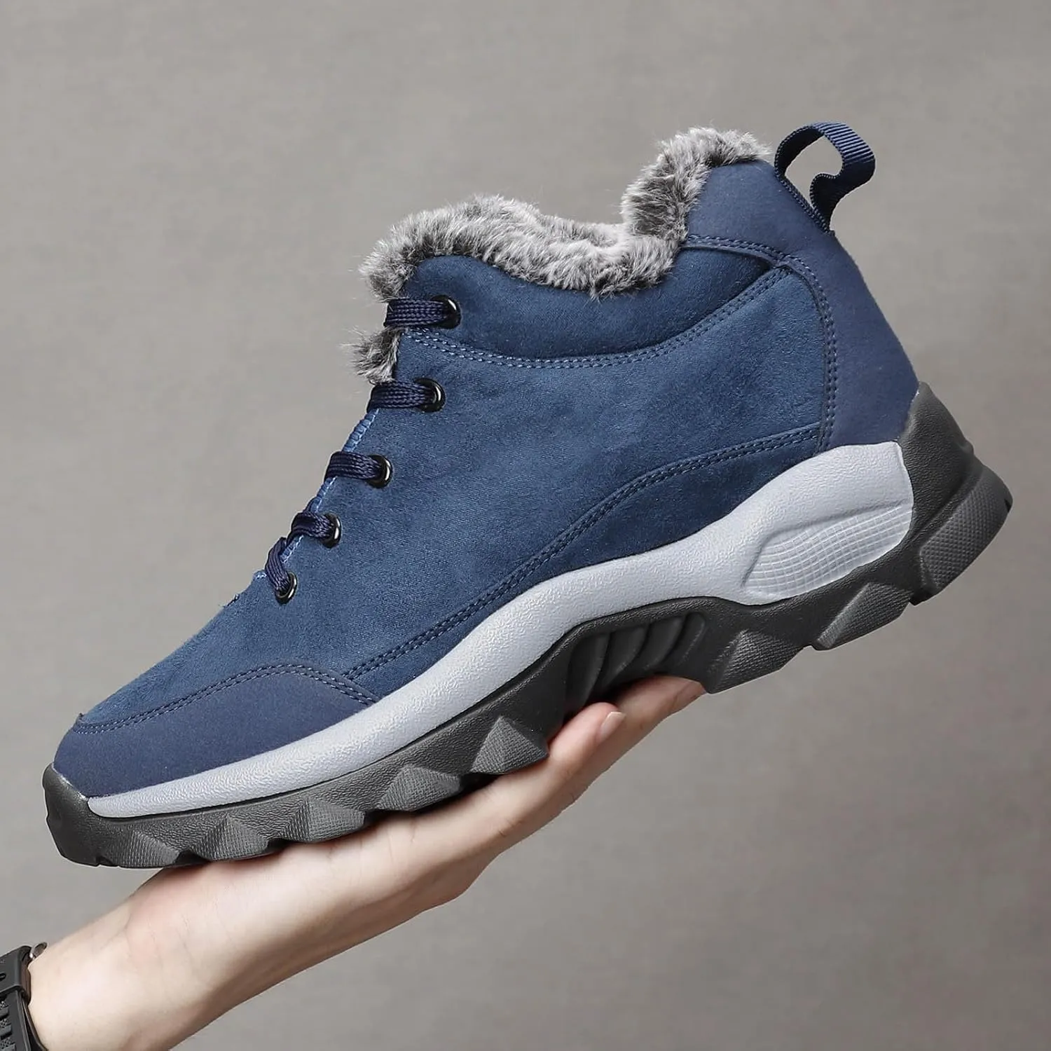 Work Boots for Men Slip On Hiking Sneakers Warm Fur Lined Womens Safety Toe Shoes Soft Toe Wide Outdoor Shoes Slip on Loafers Hike Grounded Footwear