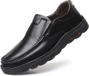 WouND Men's Loafers Stitching Details Breathable Genuine Leather Anti-Slip Flat Heel Lightweight Wedding Slip-ons (Color : Black, Size : 7)