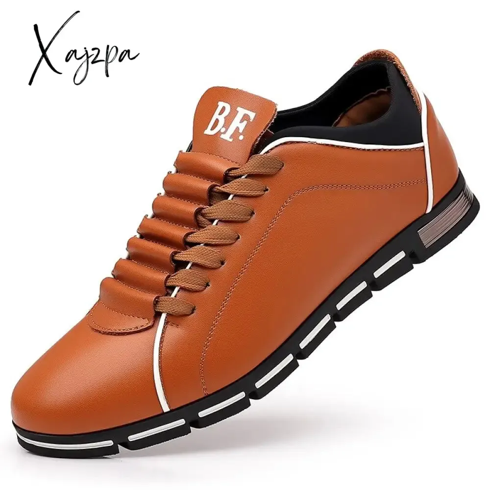 Xajzpa - Man Leather Shoes Spring Male Sneakers Casual Solid Leather Shoe Business Sport Flat Round Toe Light Comfortable Plus Size 38-50