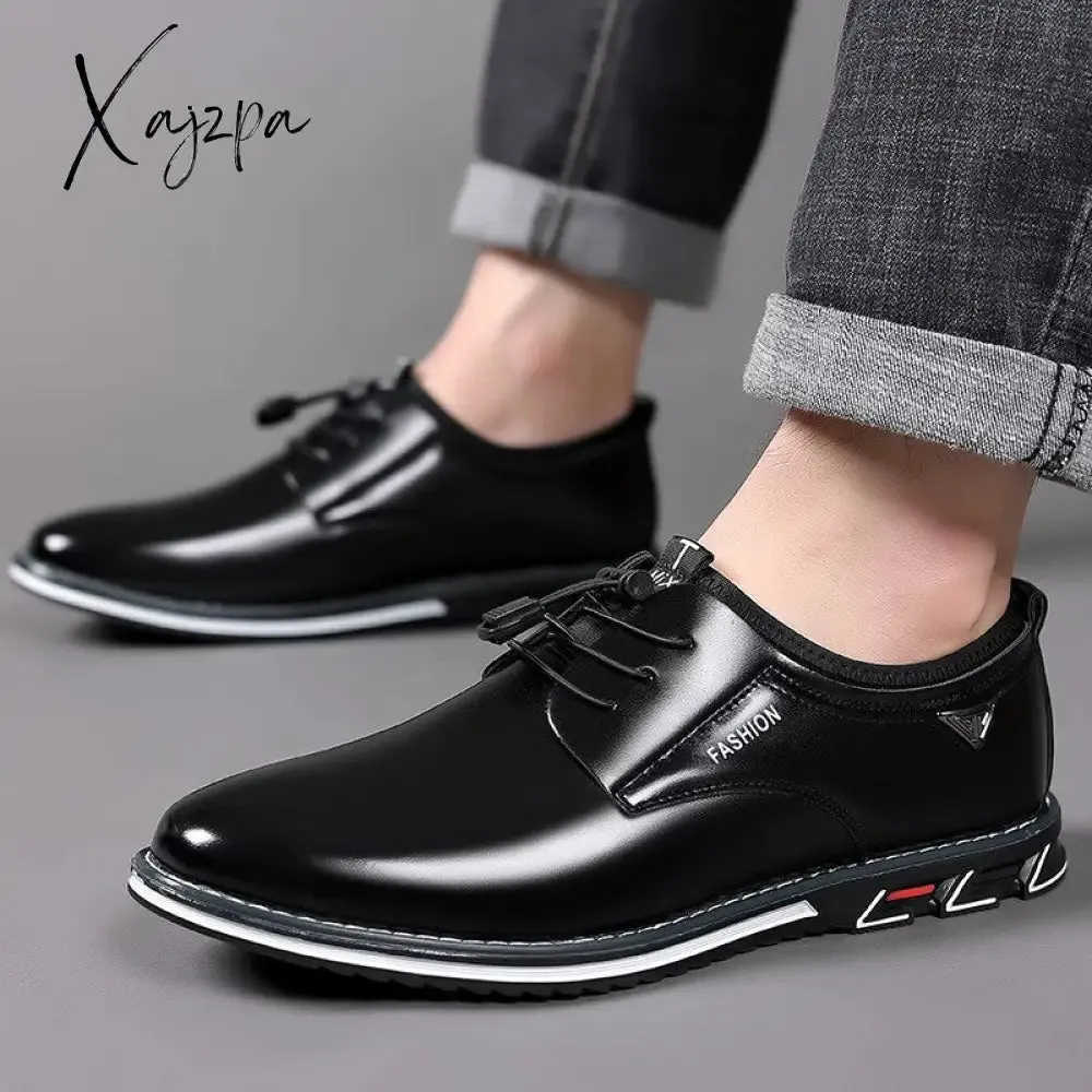 Xajzpa - Man Leather Shoes Spring Male Sneakers Casual Solid Leather Shoe Business Sport Flat Round Toe Light Comfortable Plus Size 38-50