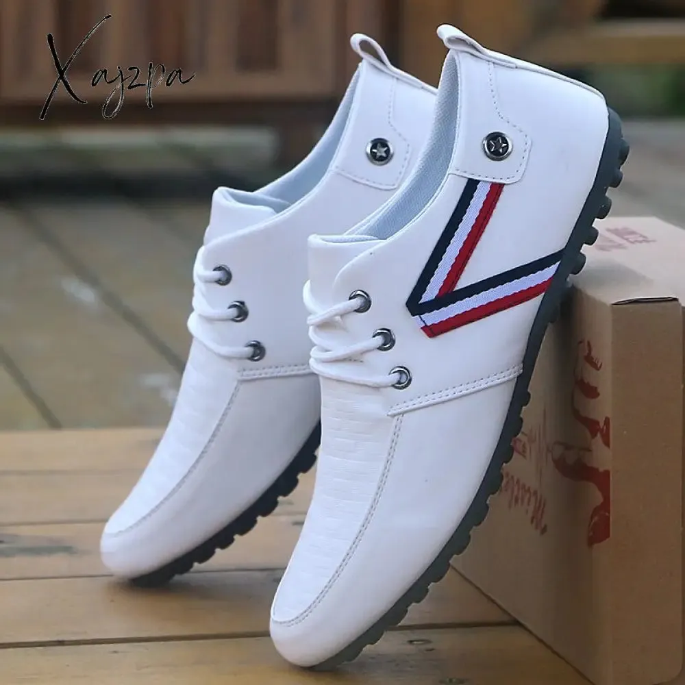 Xajzpa - Man Leather Shoes Spring Male Sneakers Casual Solid Leather Shoe Business Sport Flat Round Toe Light Comfortable Plus Size 38-50