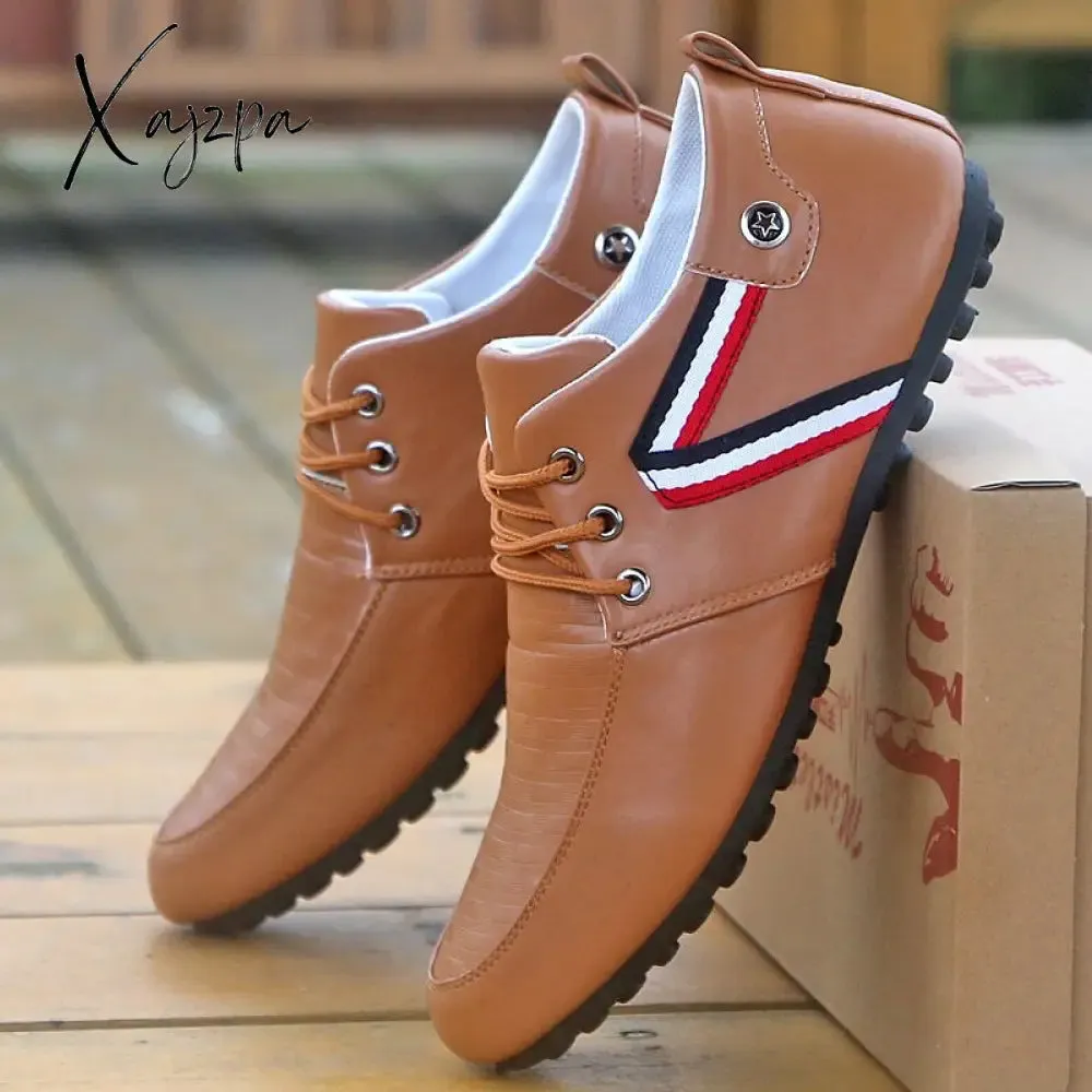Xajzpa - Man Leather Shoes Spring Male Sneakers Casual Solid Leather Shoe Business Sport Flat Round Toe Light Comfortable Plus Size 38-50